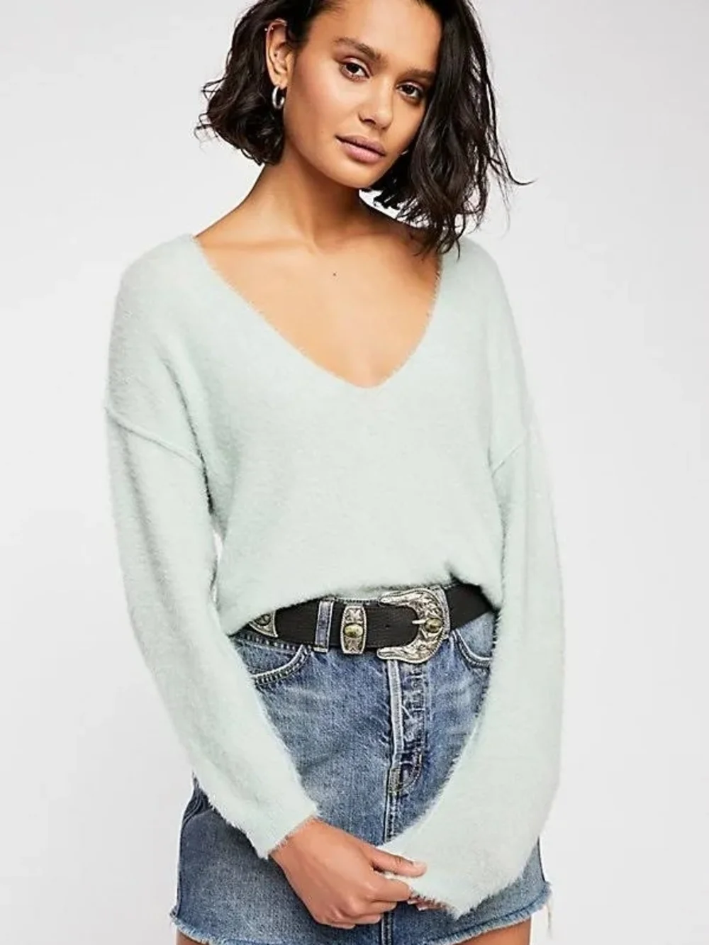 Cozy Free People Cloud Soft Princess V Sweater Cozy Mint Green